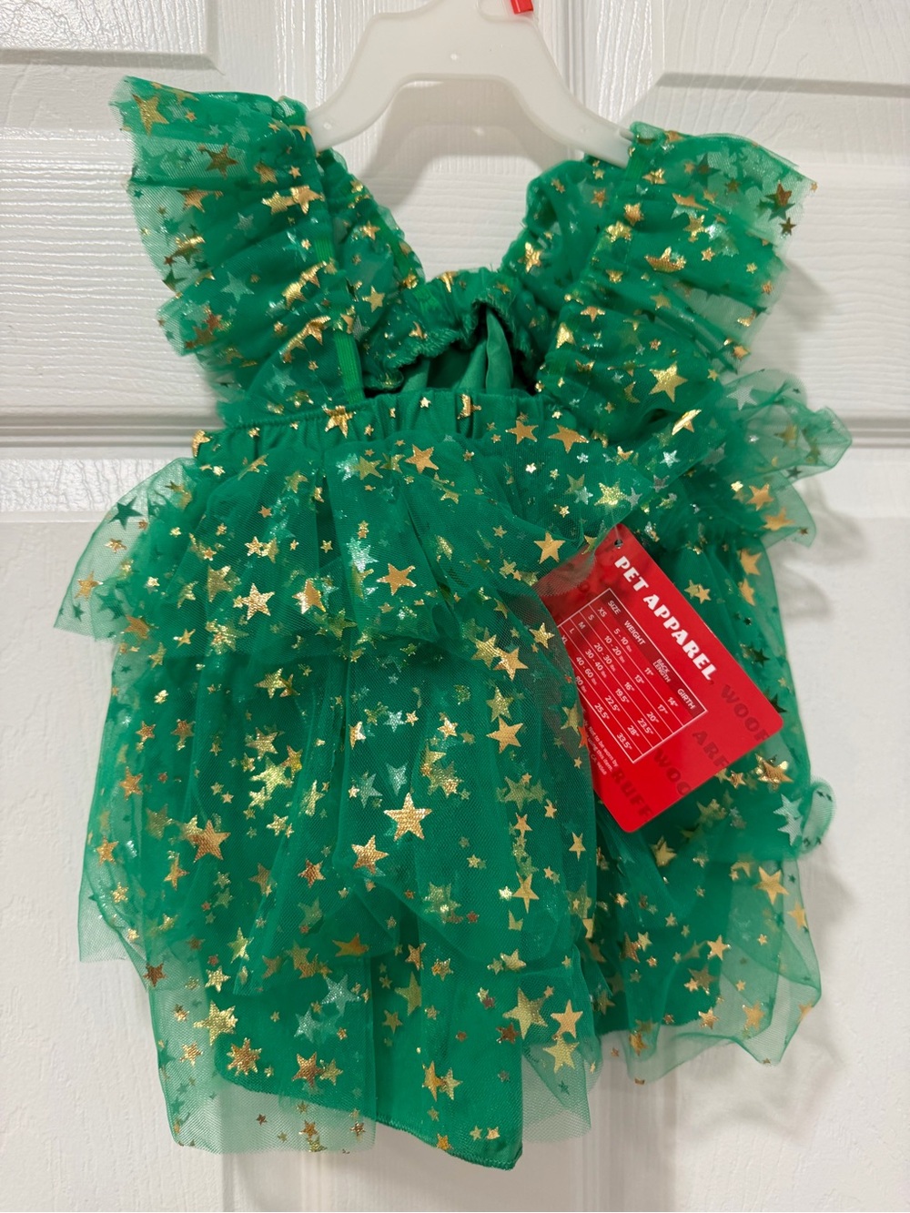 NWT Pet Apparel Size Small Emerald Green Star Tulle Dog Dress with Gold Accents
